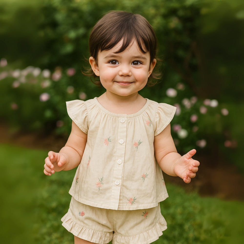 Ruffle Sleeve Floral Girls Outfit Set - Beekee