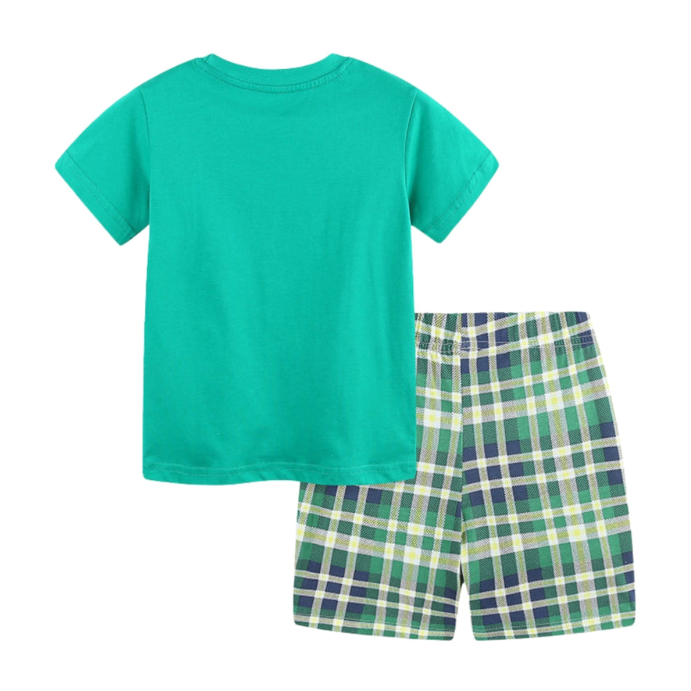 Stacked Animals Top and Plaid Shorts Set - Beekee