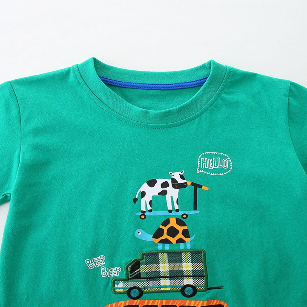 Stacked Animals Top and Plaid Shorts Set - Beekee