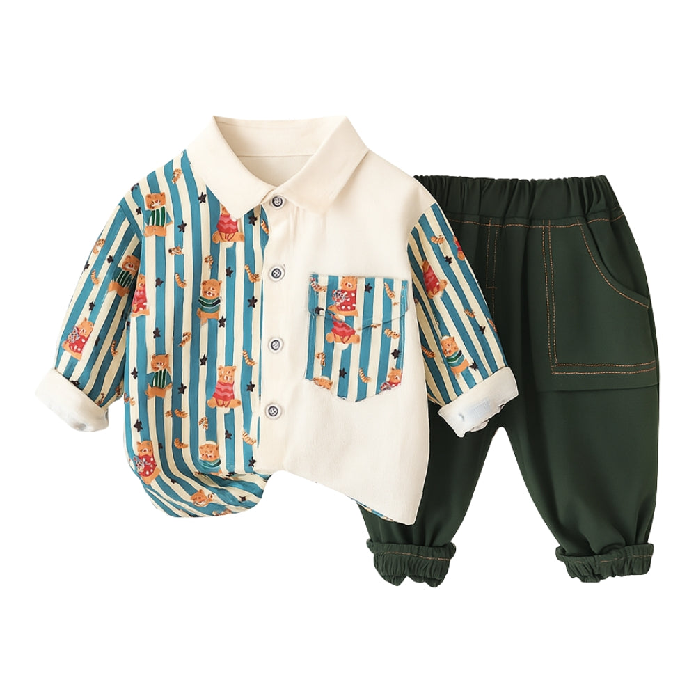 Striped Bear Shirt and Pants Set - Beekee