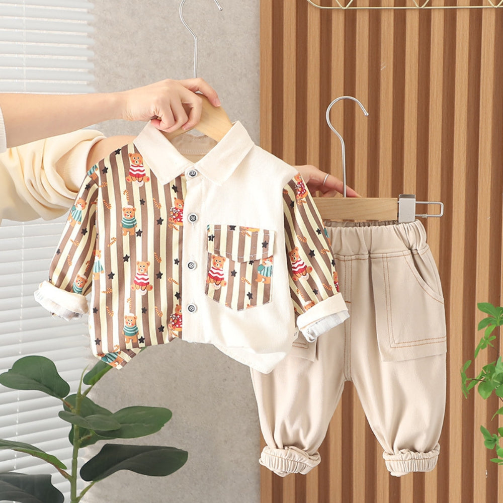 Striped Bear Shirt and Pants Set - Beekee