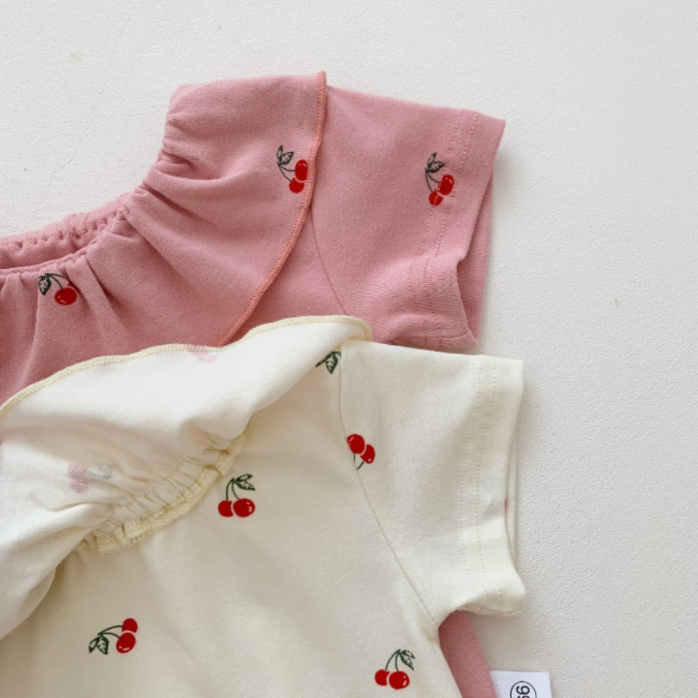 Sweet Cherry Ruffled Romper and Bonnet Set - Beekee