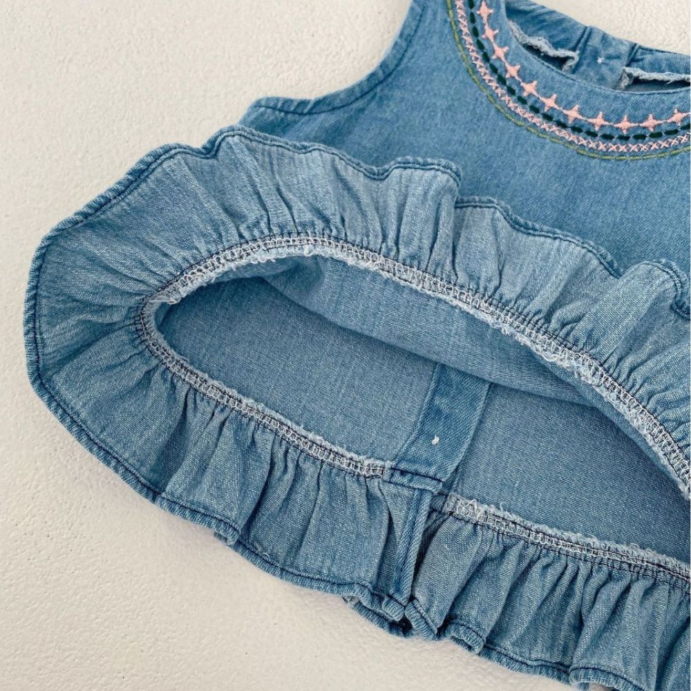 Sweet Denim Ruffle Top & Bloomer Baby Set - Beekee