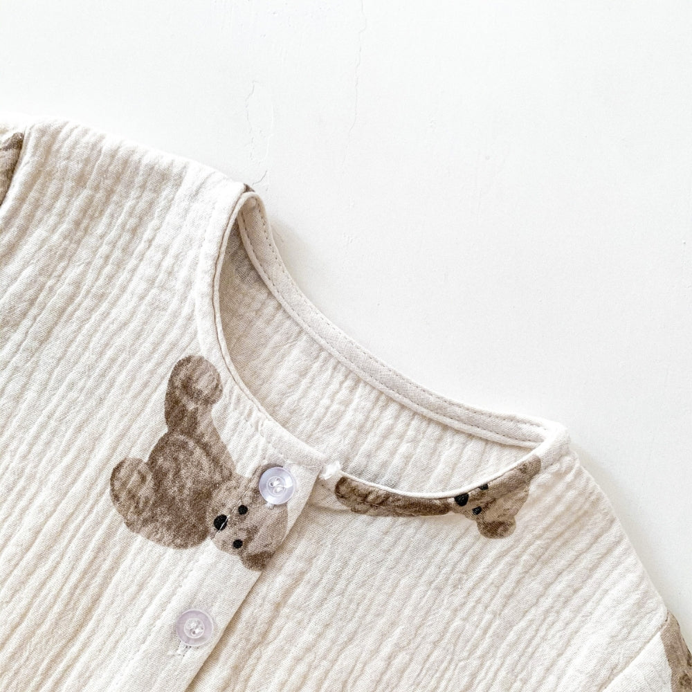 Teddy Bear Buttoned Shirt and Shorts Set with Hat - Beekee