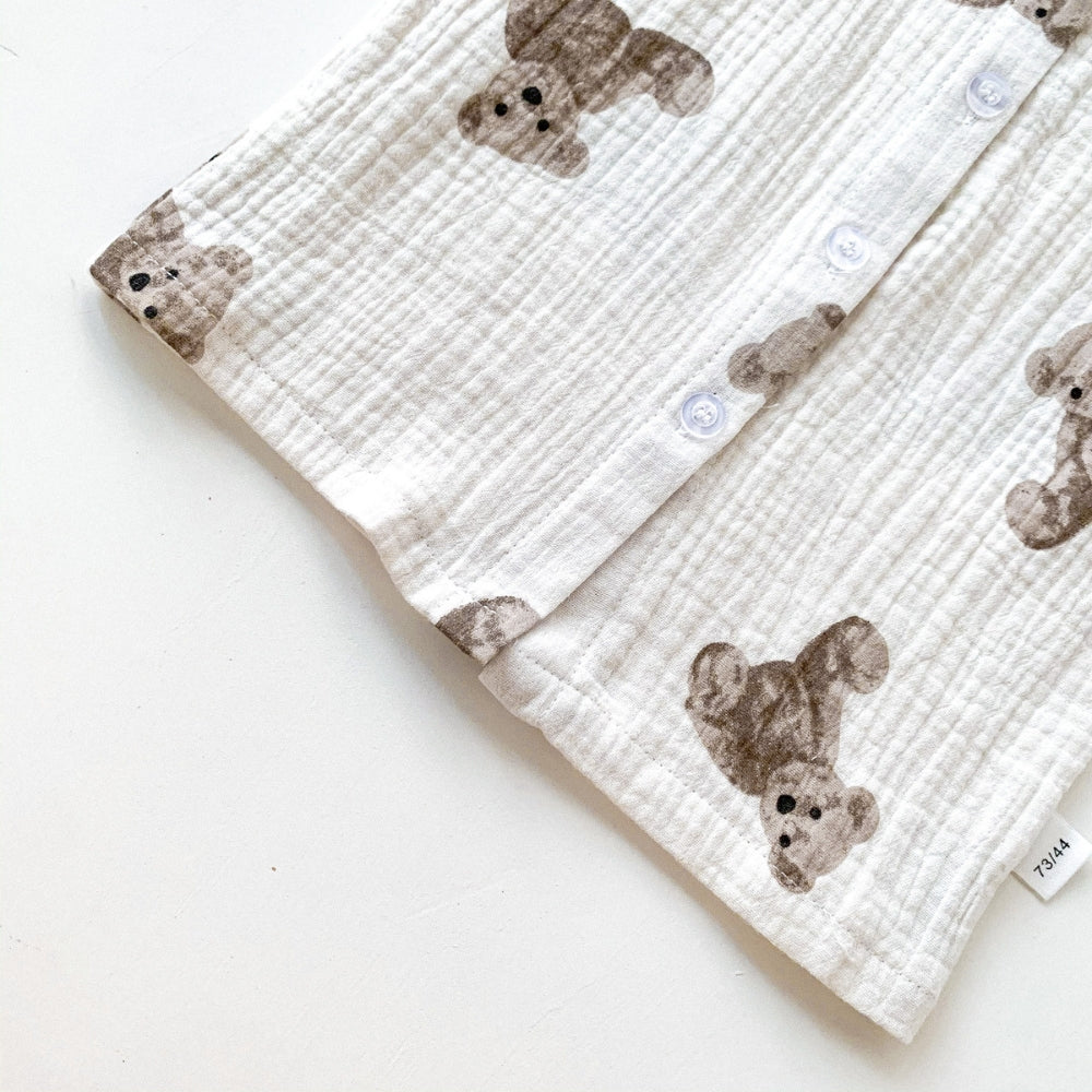 Teddy Bear Buttoned Shirt and Shorts Set with Hat - Beekee