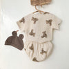 Teddy Bear Buttoned Shirt and Shorts Set with Hat - Beekee