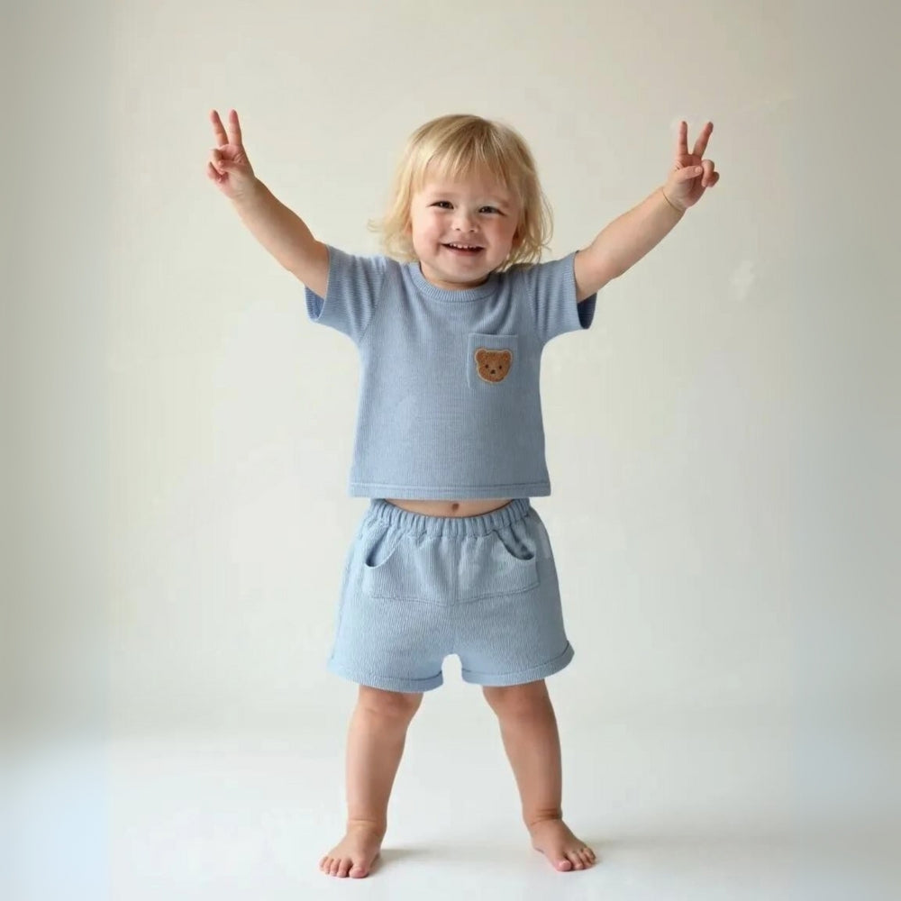 Teddy Bear Pocket T-Shirt and Shorts Set - Beekee
