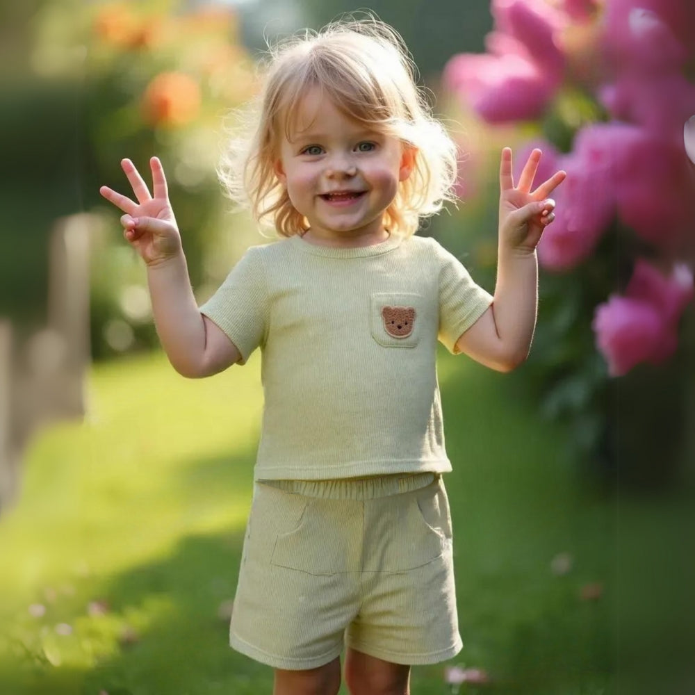 Teddy Bear Pocket T-Shirt and Shorts Set - Beekee