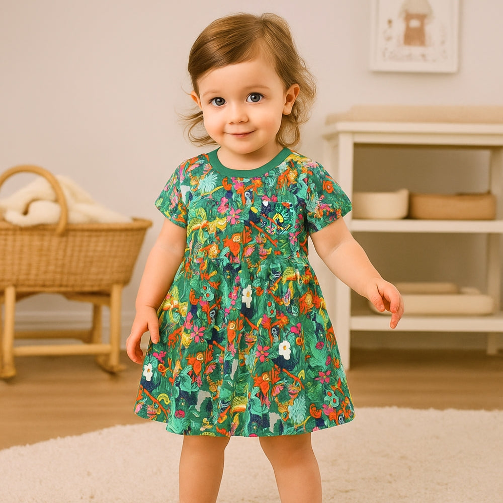 Girls Dress | 100% Cotton Safari Animal Print with Tropical Jungle Design |  Sizes 2Y-7Y