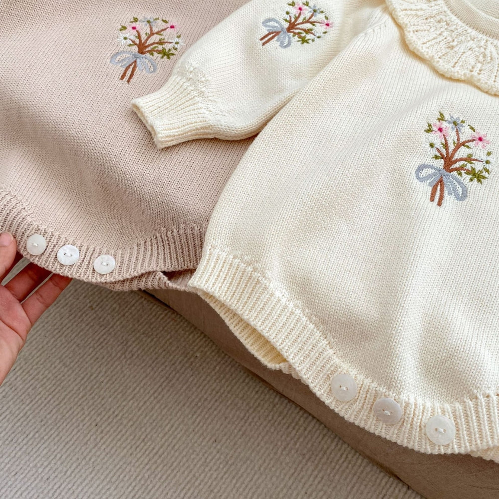 Vintage Embroidered Knitted Baby Romper - Beekee
