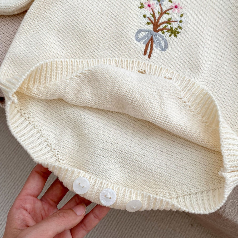 Vintage Embroidered Knitted Baby Romper - Beekee