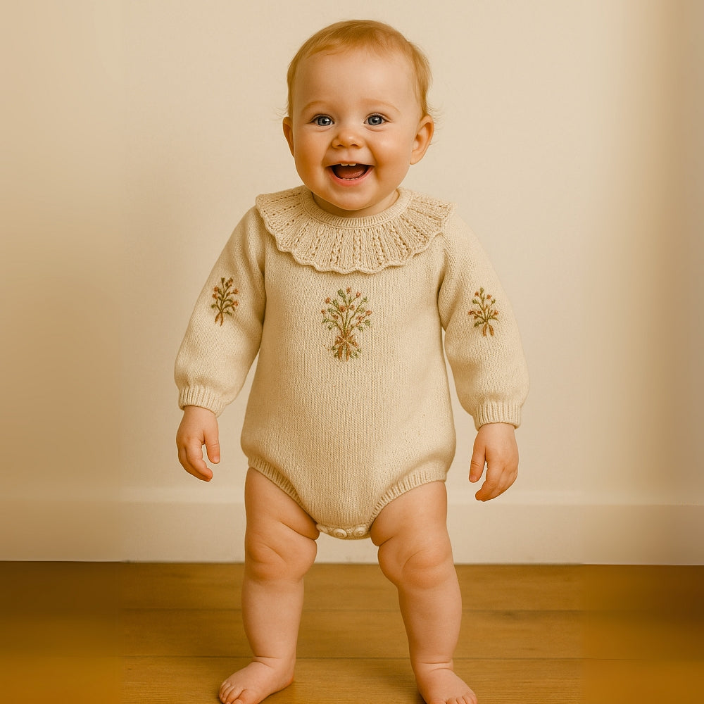 Vintage Embroidered Knitted Baby Romper - Beekee