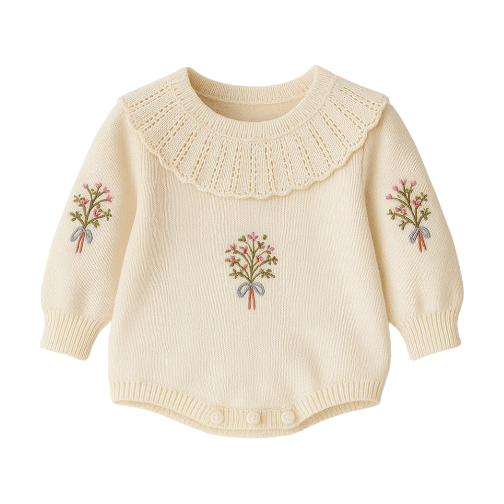 Vintage Embroidered Knitted Baby Romper - Beekee