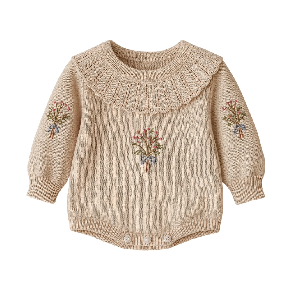 Vintage Embroidered Knitted Baby Romper - Beekee