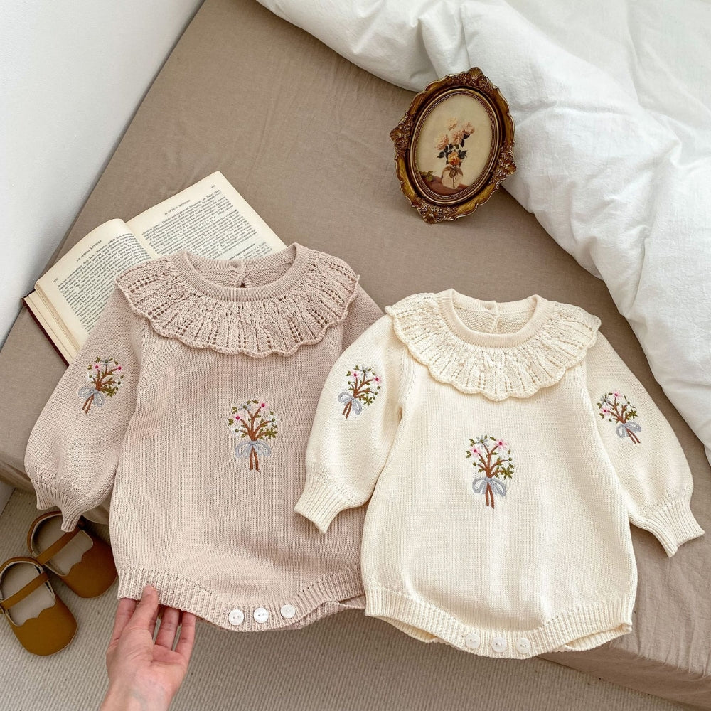 Vintage Embroidered Knitted Baby Romper - Beekee