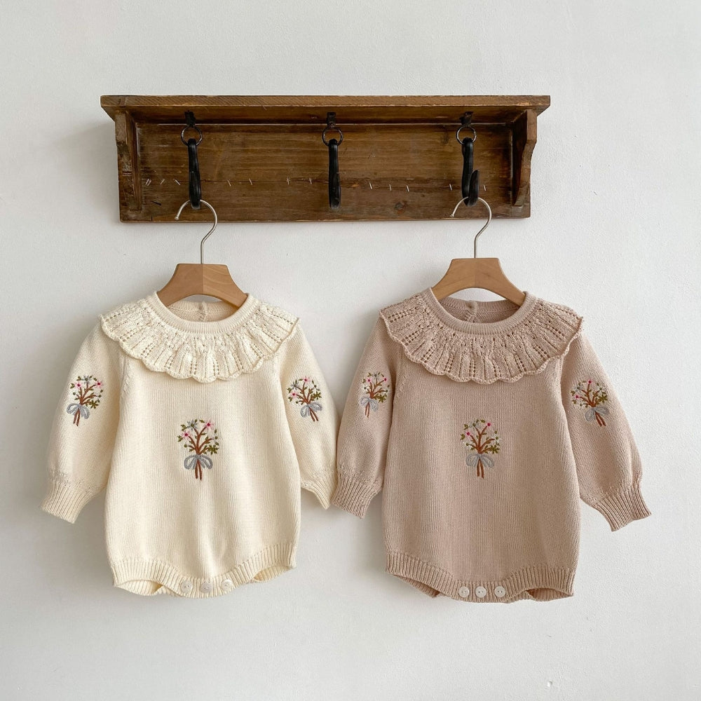 Vintage Embroidered Knitted Baby Romper - Beekee
