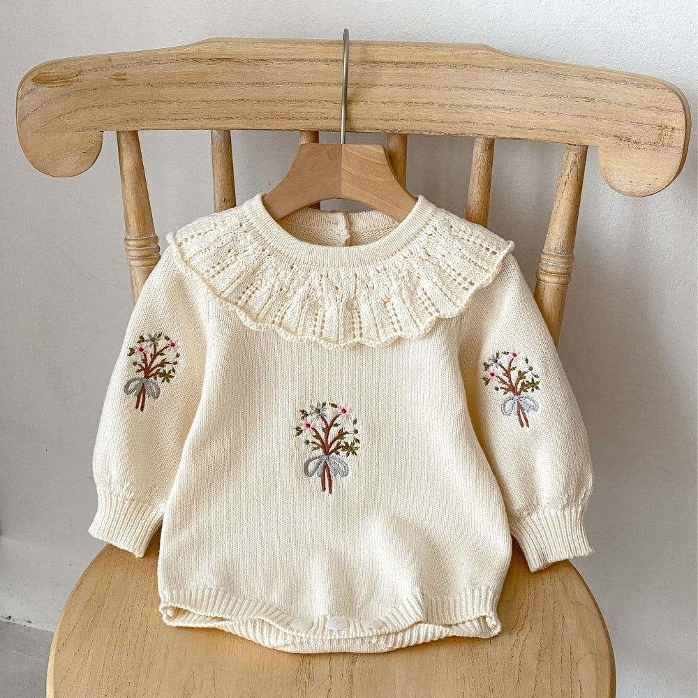 Vintage Embroidered Knitted Baby Romper - Beekee