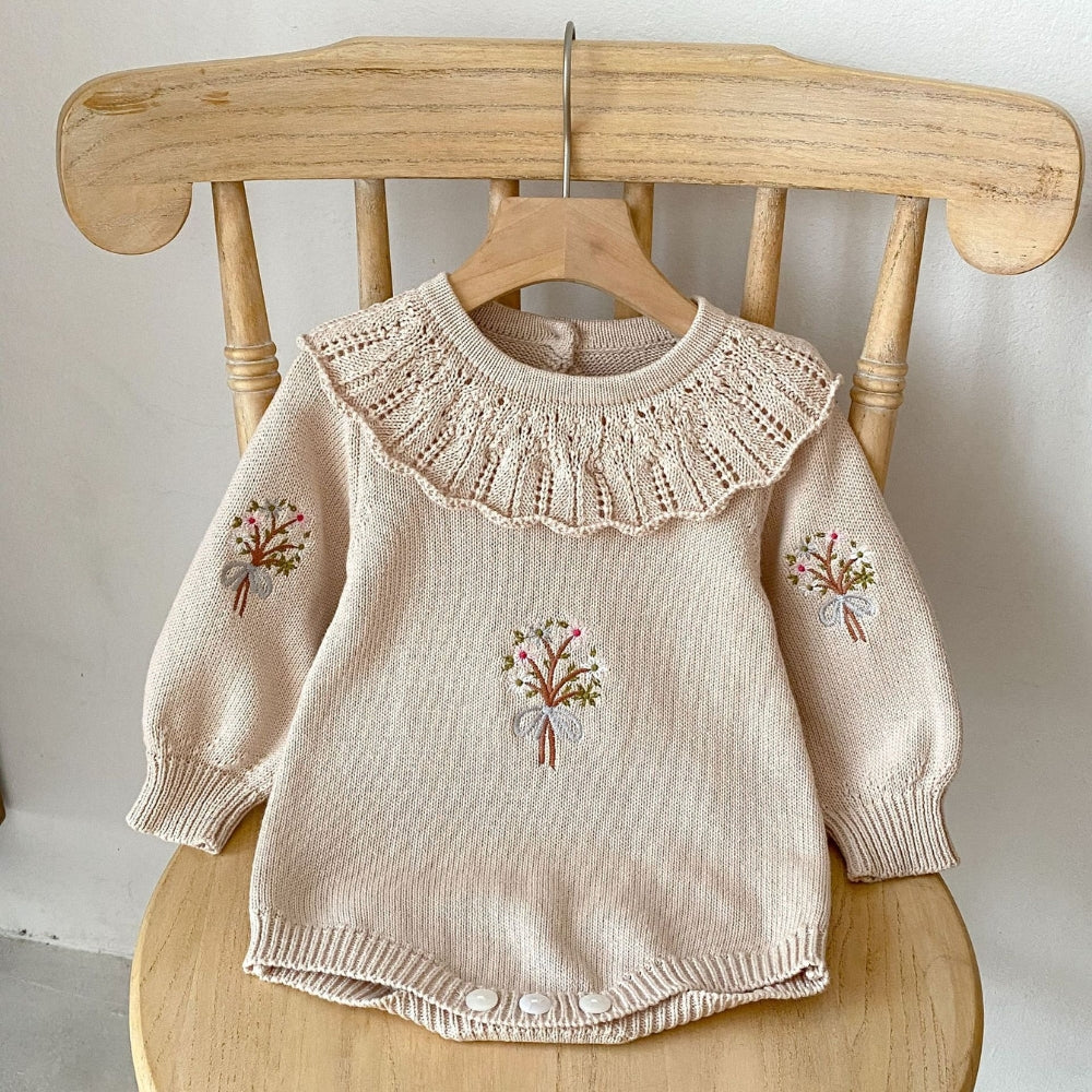 Vintage Embroidered Knitted Baby Romper - Beekee