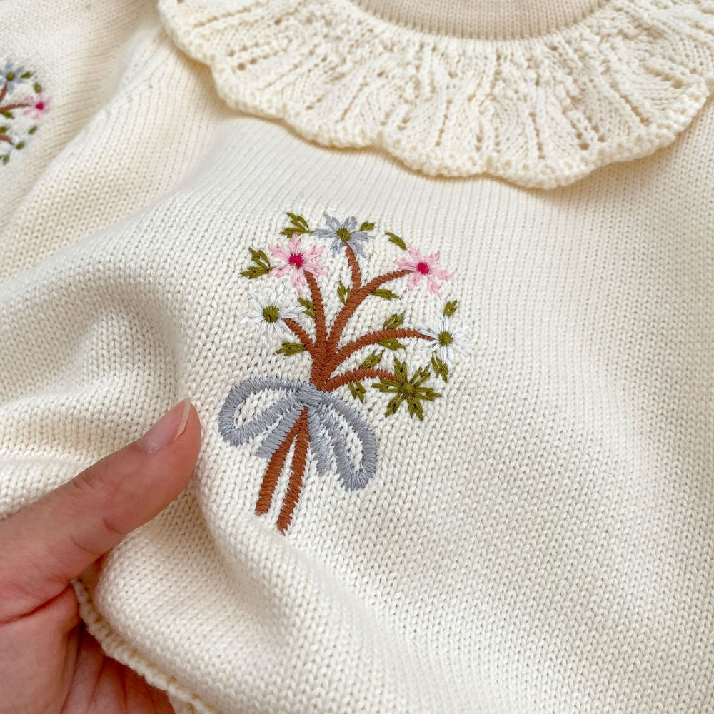 Vintage Embroidered Knitted Baby Romper - Beekee