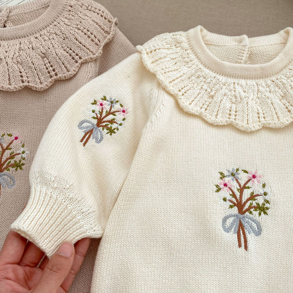 Vintage Embroidered Knitted Baby Romper - Beekee