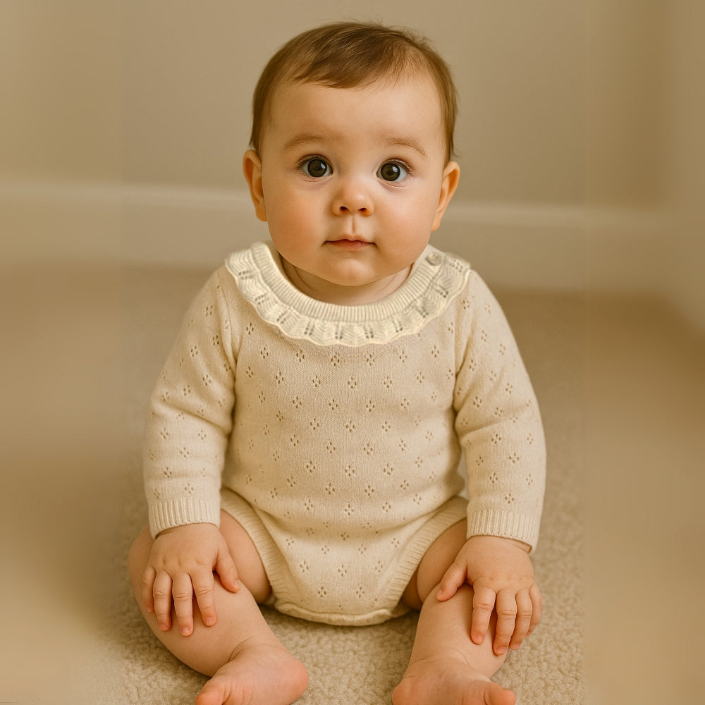 Vintage Knit Lace Collar Baby Romper - Beekee