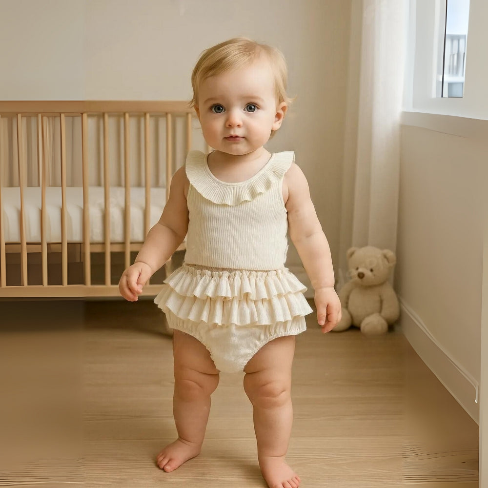 Vintage Ruffle Collar Baby Romper - Beekee