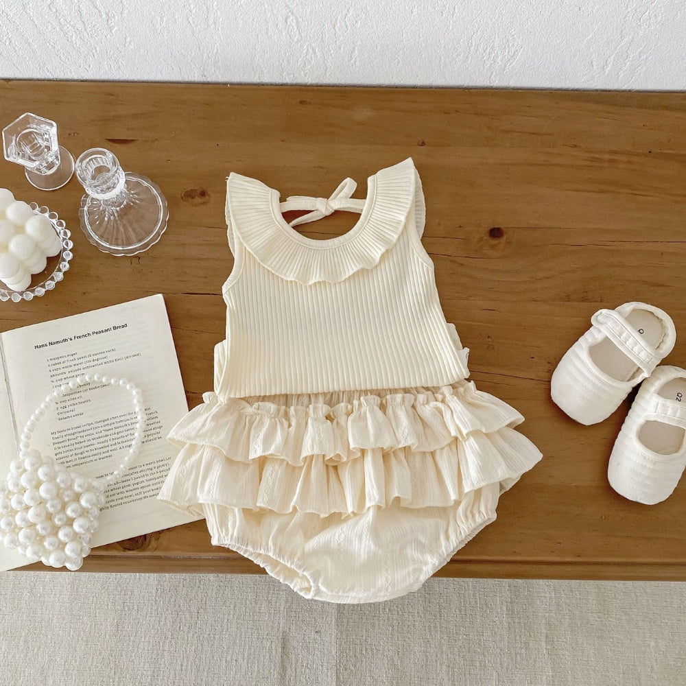 Vintage Ruffle Collar Baby Romper - Beekee