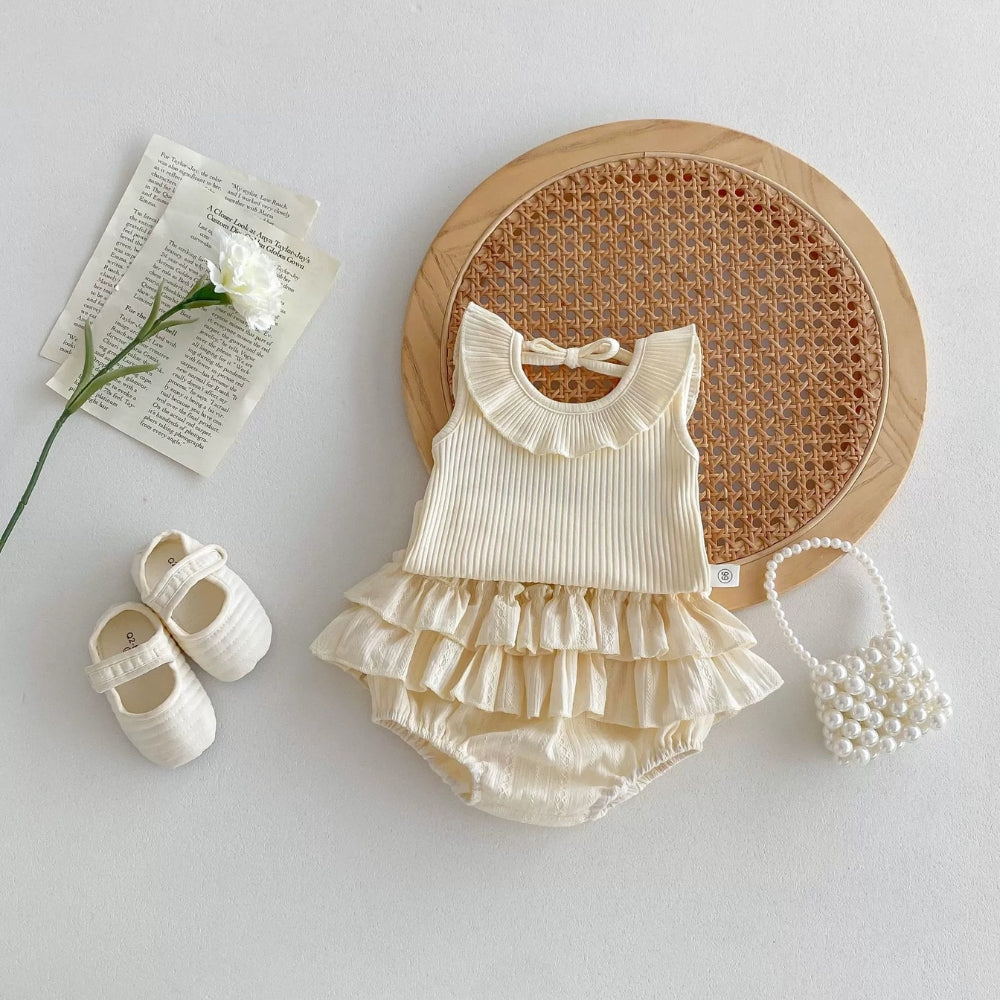 Vintage Ruffle Collar Baby Romper - Beekee