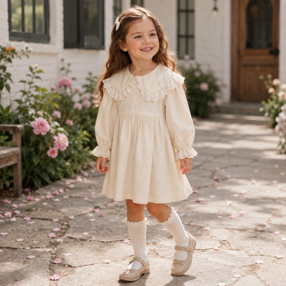 Precious Lace Collar Long Sleeve Dress for Girls-Beekee