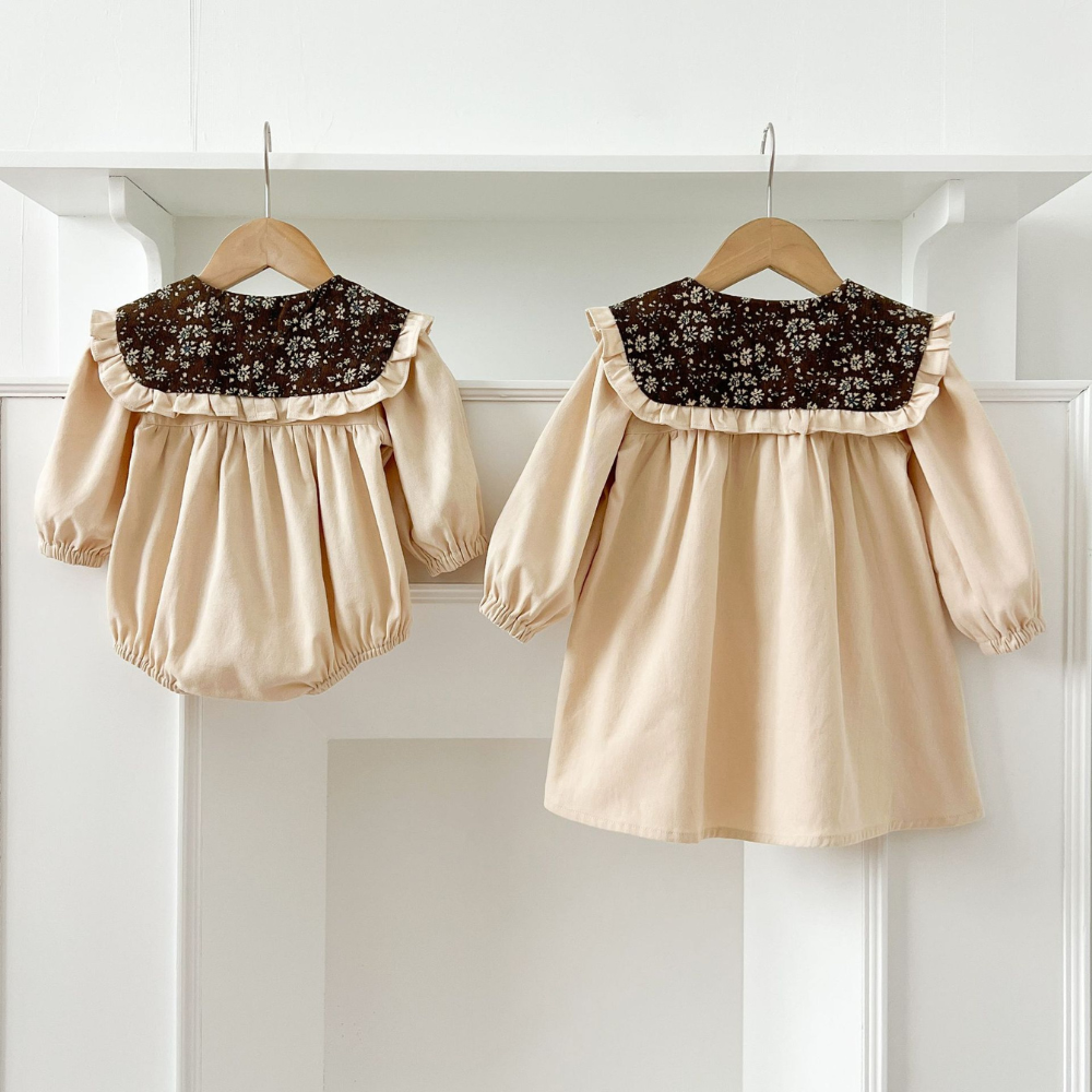 Floral Collar Baby Romper & Sister Dress Set-Beekee