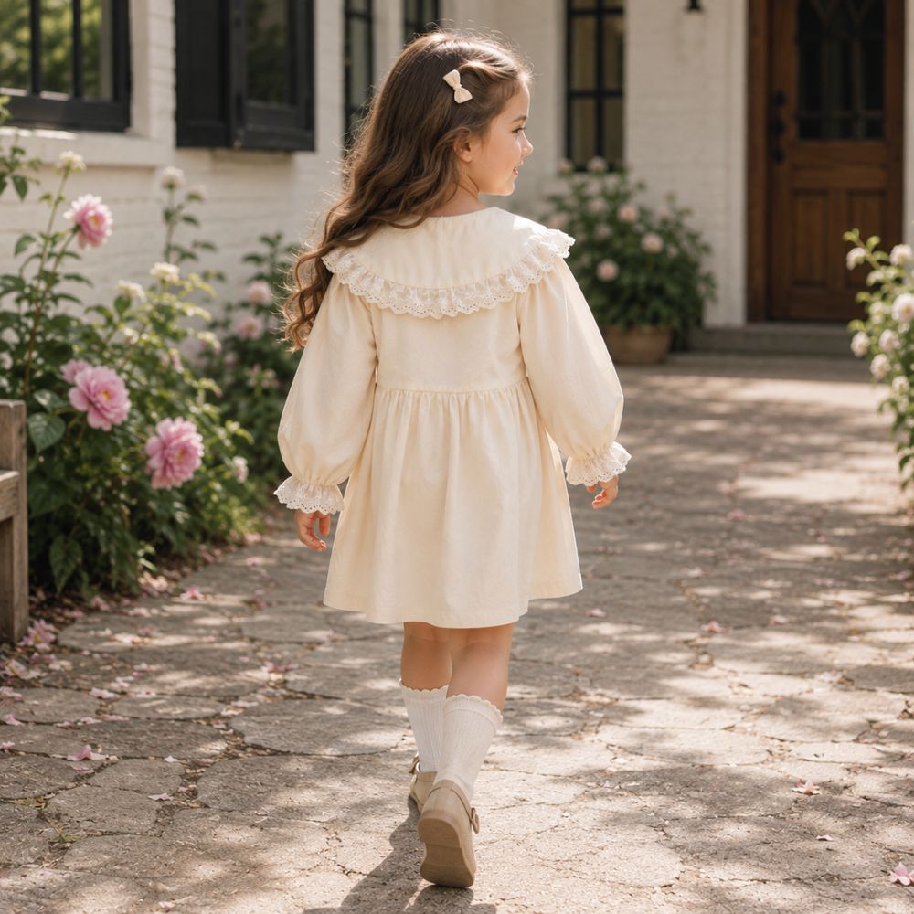 Precious Lace Collar Long Sleeve Dress for Girls-Beekee