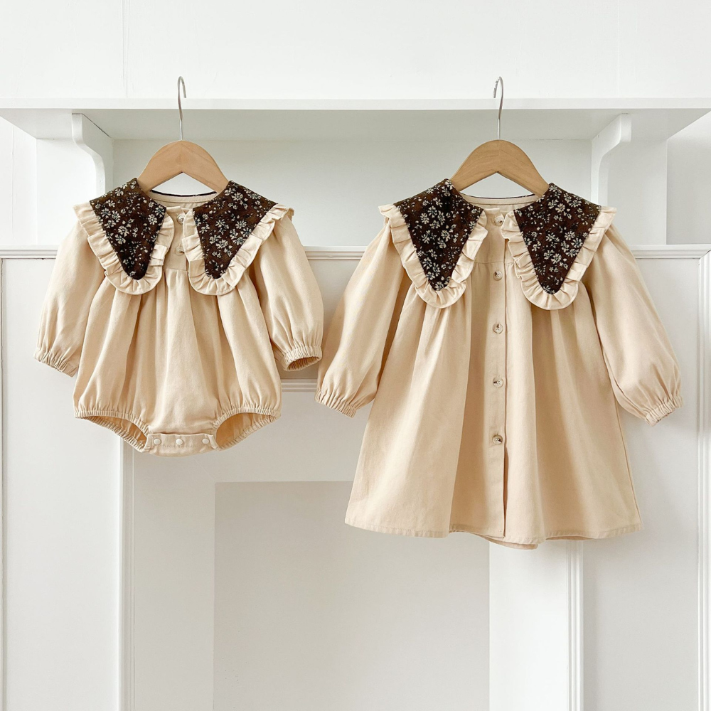 Floral Collar Baby Romper & Sister Dress Set-Beekee
