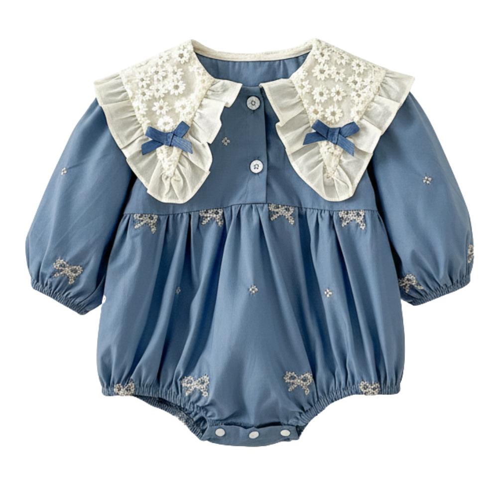 Sweet Floral Lace Collar Baby Dress & Romper Set-Beekee