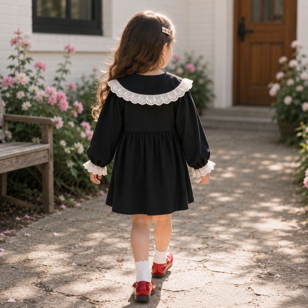 Precious Lace Collar Long Sleeve Dress for Girls-Beekee