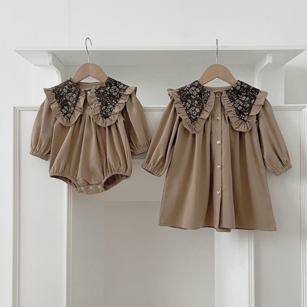 Floral Collar Baby Romper & Sister Dress Set-Beekee