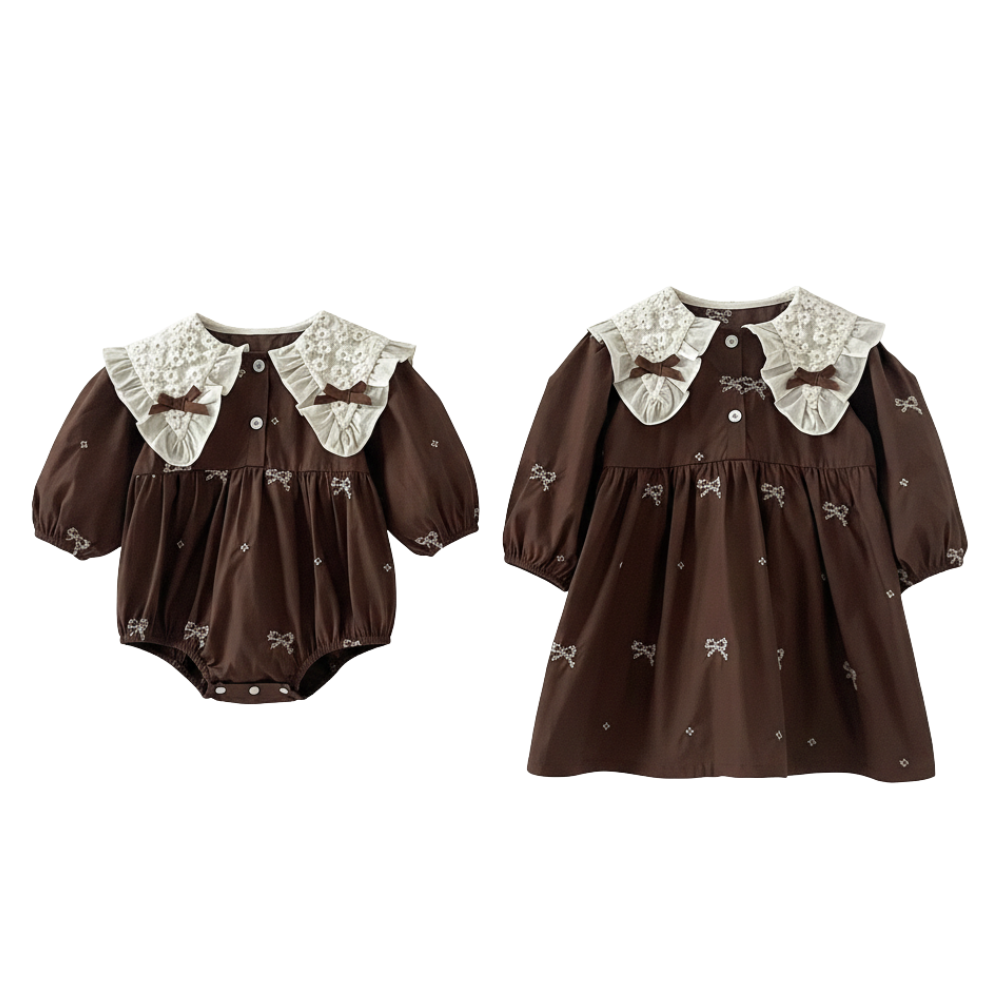 Sweet Floral Lace Collar Baby Dress & Romper Set-Beekee
