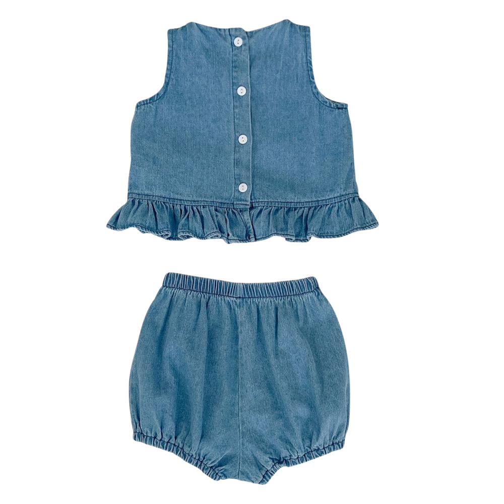 Sweet Denim Ruffle Top & Bloomer Baby Set - Beekee