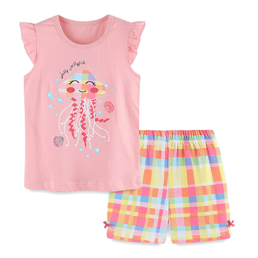 Jolly Jellyfish Ruffle Top & Rainbow Shorts Set - Beekee
