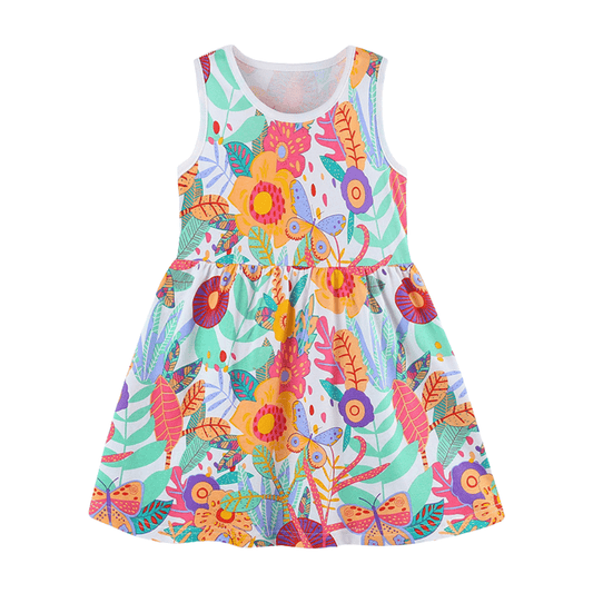 Butterflies Floral Print Girls Summer Dress - Beekee