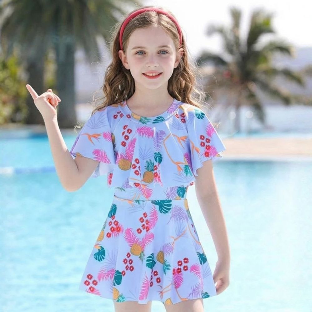 Adorable Tropical Floral Girls' Swim Set-Beekee
