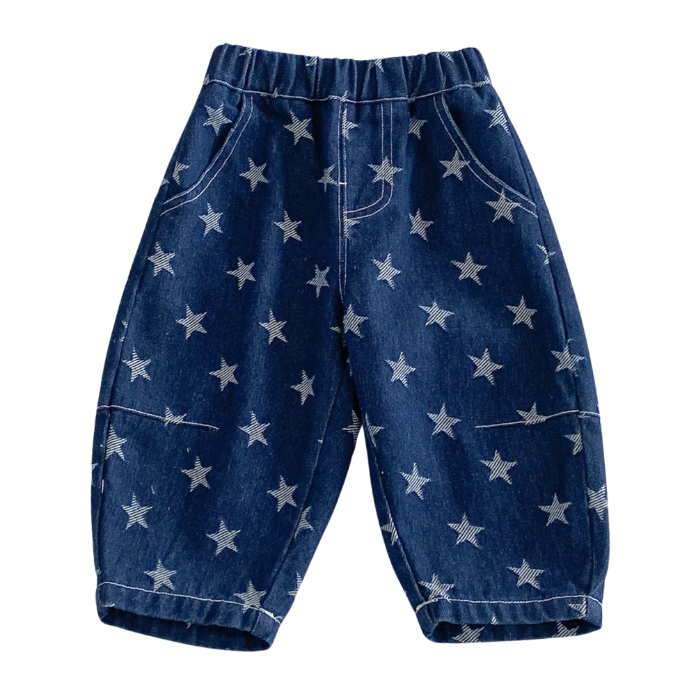 Adorable Star Print Denim Pants for Toddlers-Beekee