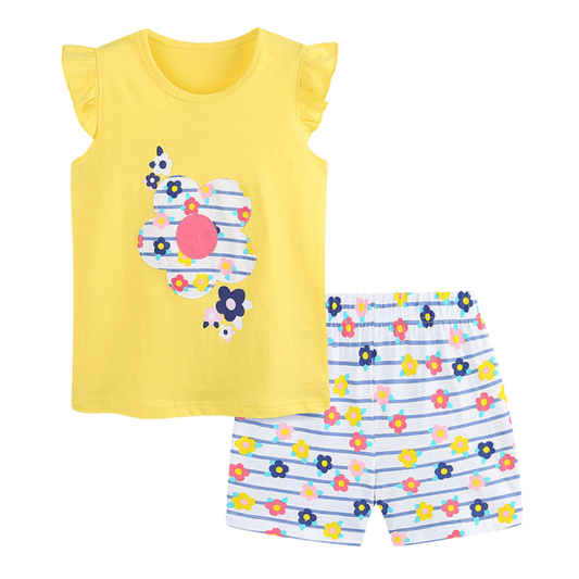 Sunny Flower Ruffle Top & Striped Shorts Set - Beekee