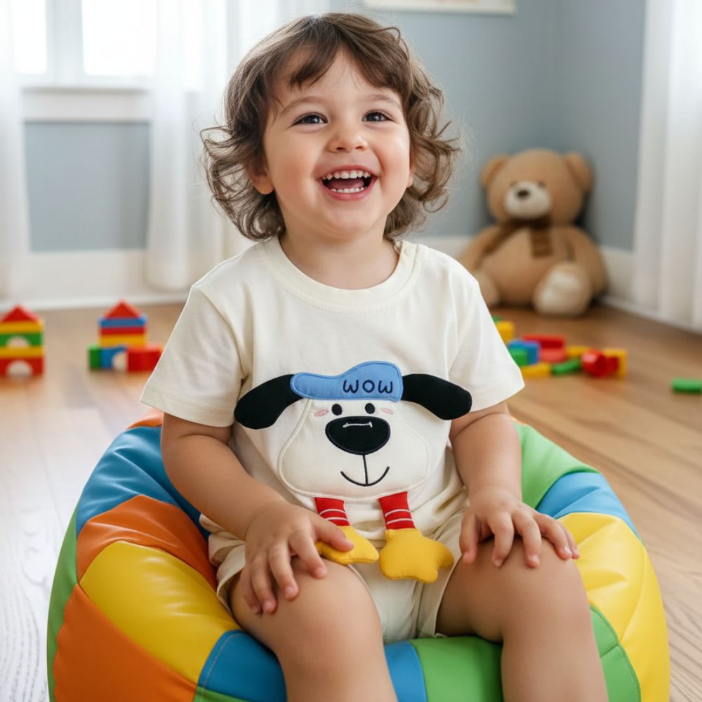 Cute Puppy 3D T-Shirt & Striped Shorts for Kids - Beekee