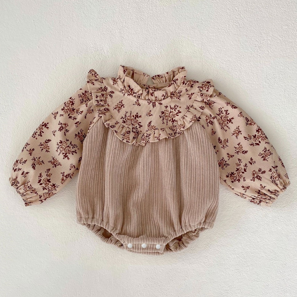 Vintage Floral Ruffle Baby Romper - Beekee