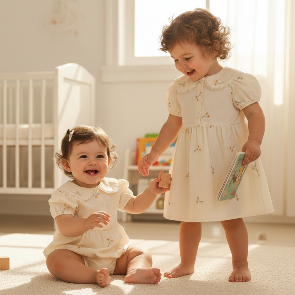 Daisy Embroidered Baby Romper & Dress Set-Beekee