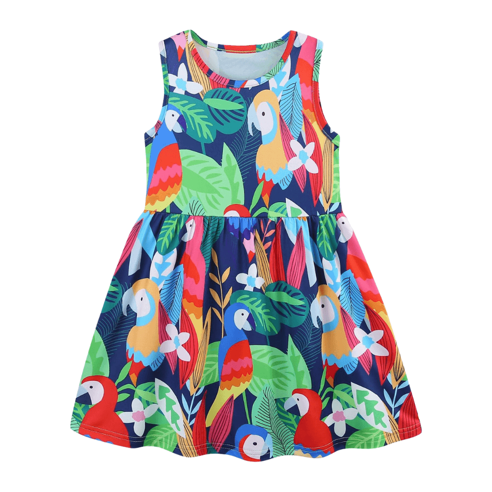 Colorful Tropical Parrot Girls Summer Dress - Beekee