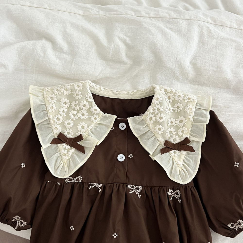 Sweet Floral Lace Collar Baby Dress & Romper Set-Beekee
