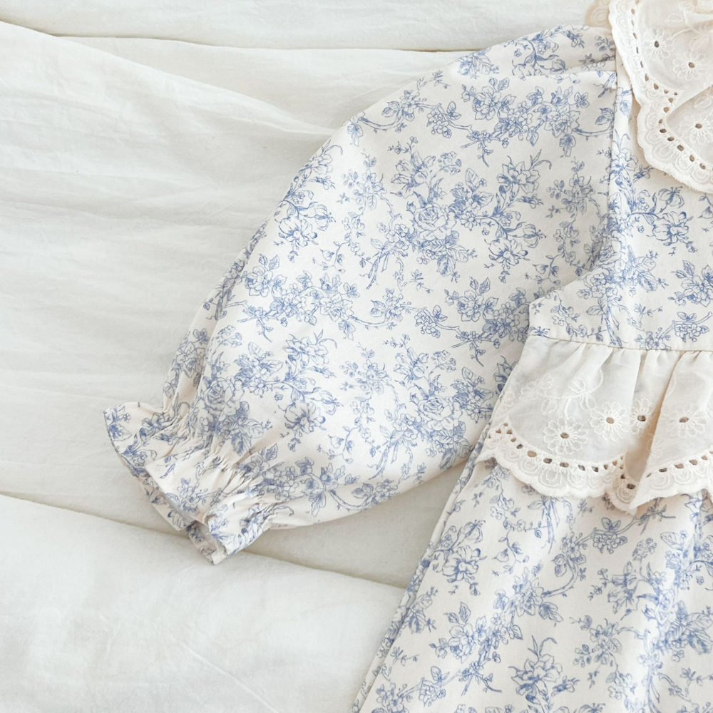 Lovely Floral Lace Collar Cotton Dress for Girls-Beekee