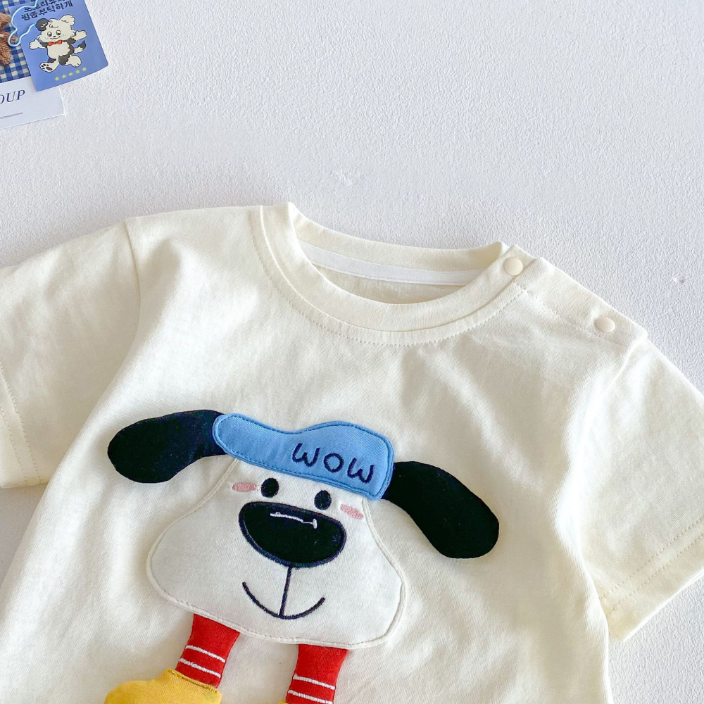 Cute Puppy 3D T Shirt & Striped Shorts Set for Kids-Beekee
