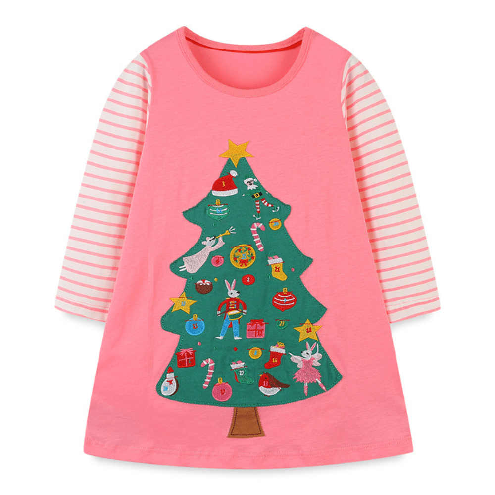 Festive Christmas Tree Girls Long Sleeve Dress - Beekee